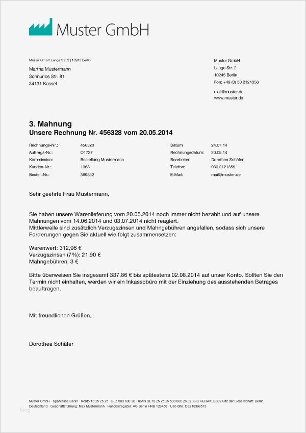 Mahnung Rechnung Vorlage Einzigartig Mahnung Muster & Vorlage Zum Mahnung Schreiben