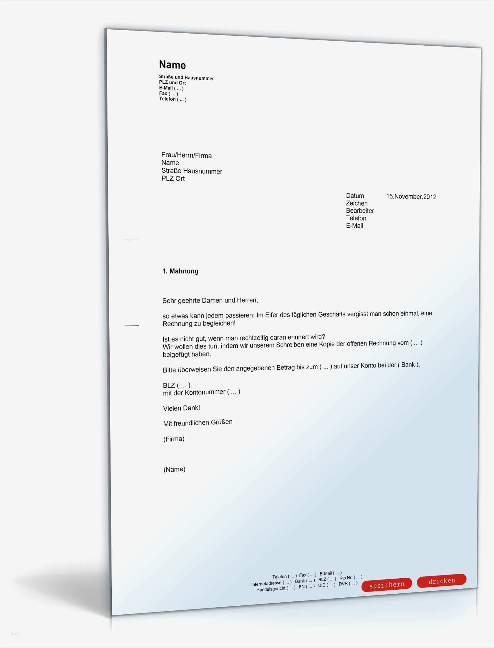 Mahnung Rechnung Vorlage Fabelhaft 1 Mahnung Zahlungserinnerung Freundlich Muster