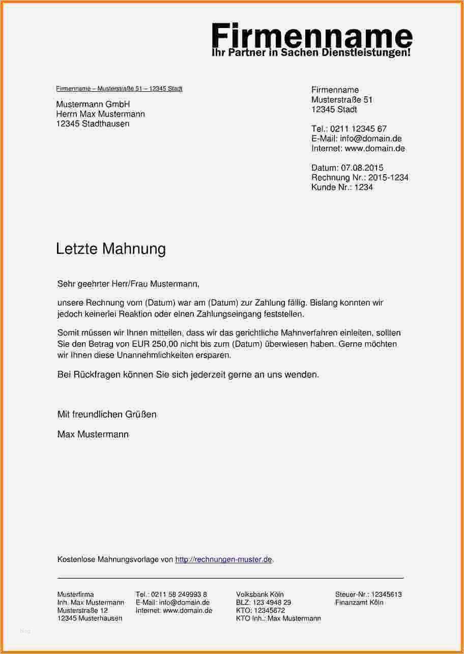 Mahnung Vorlage Kostenlos Großartig Vorlage Letzte Mahnung Muster Kostenlos Mahnschreiben