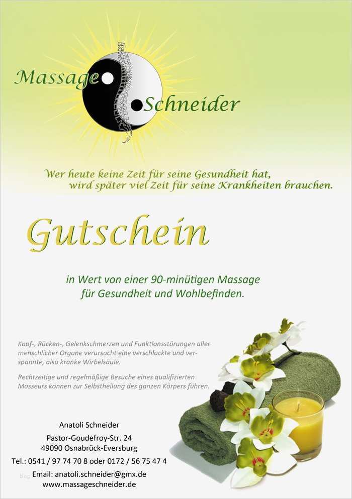 Massage Gutschein Vorlage Text Wunderbar Mobile Massage Osnabrück Massage Schneider
