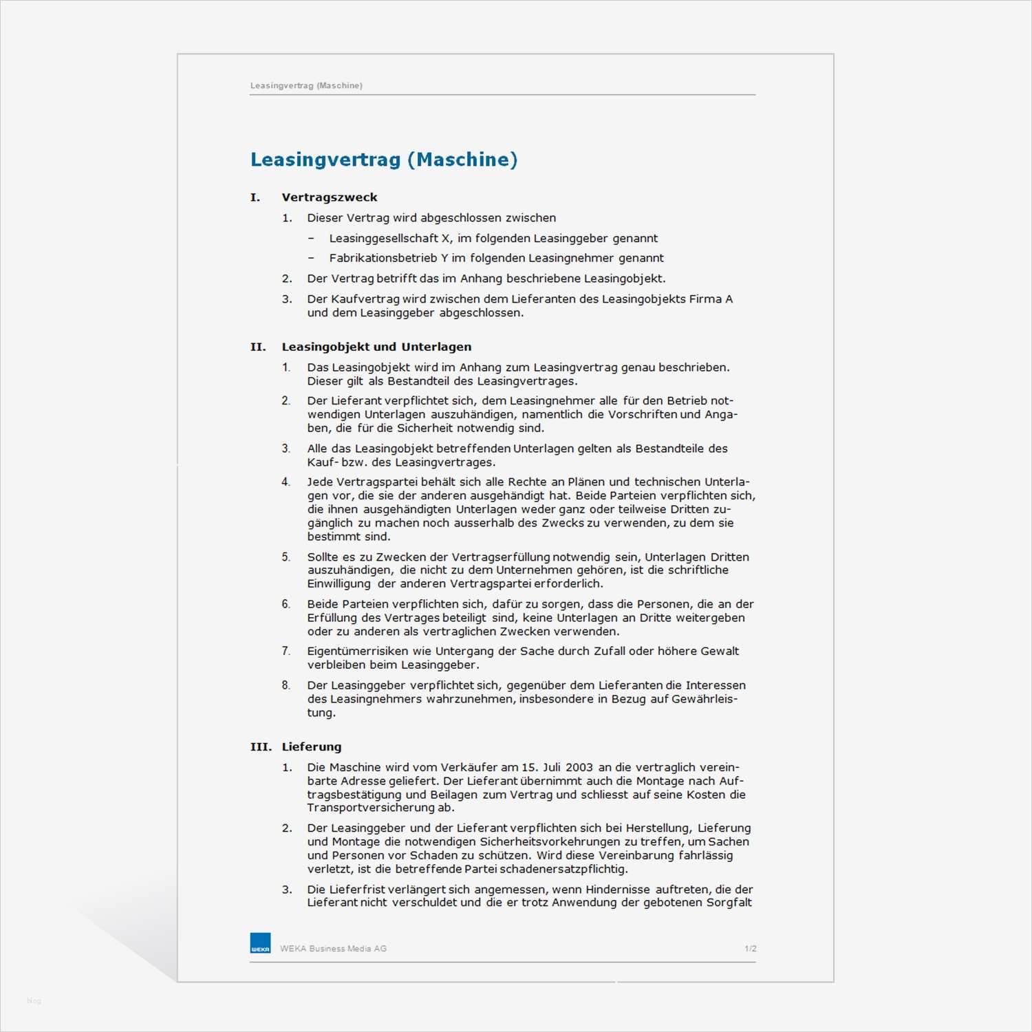 Master Vendor Vertrag Vorlage Genial Muster Leasingvertrag Maschine