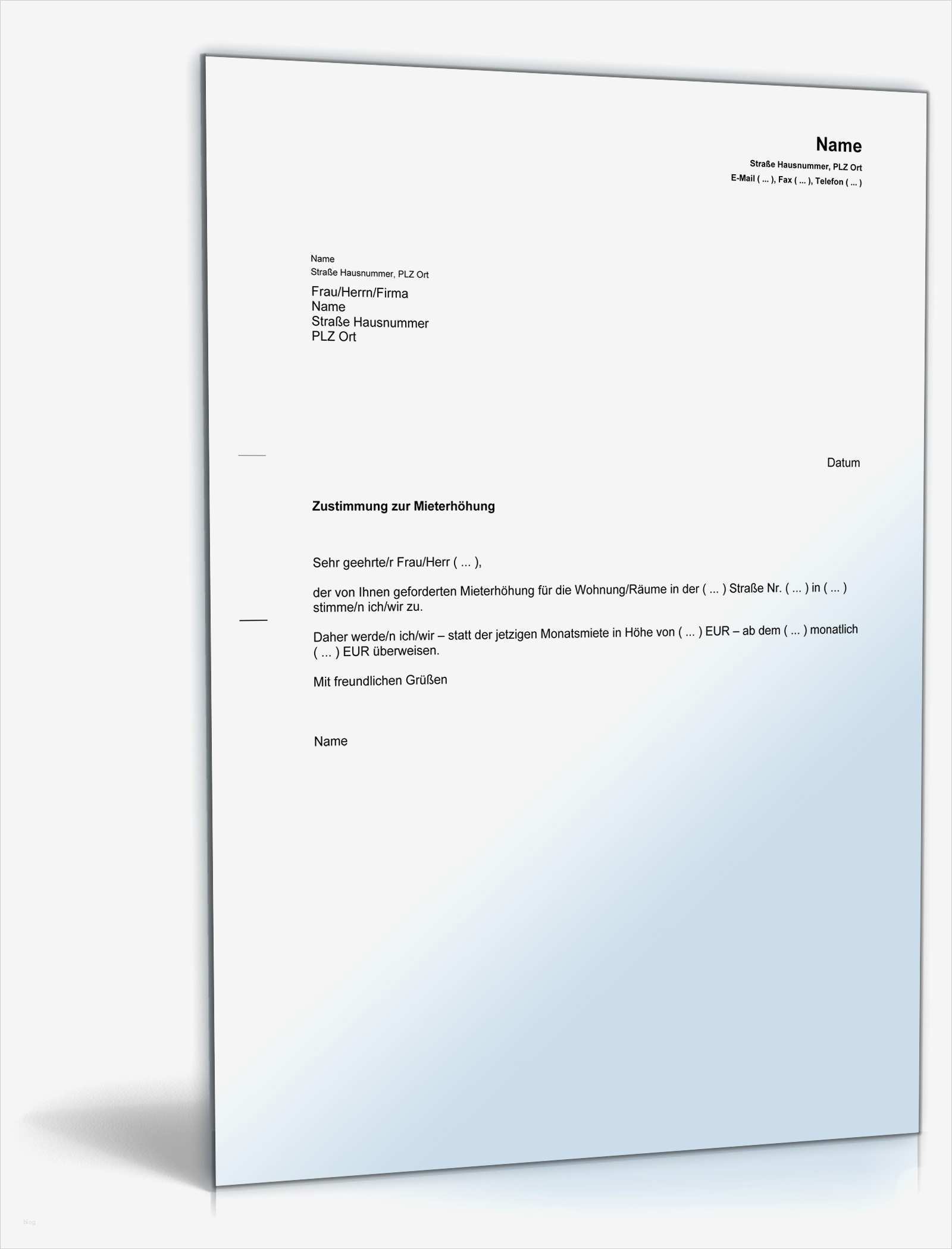 Mieterhöhung Muster Vorlage Erstaunlich Zustimmung Zur Mieterhöhung