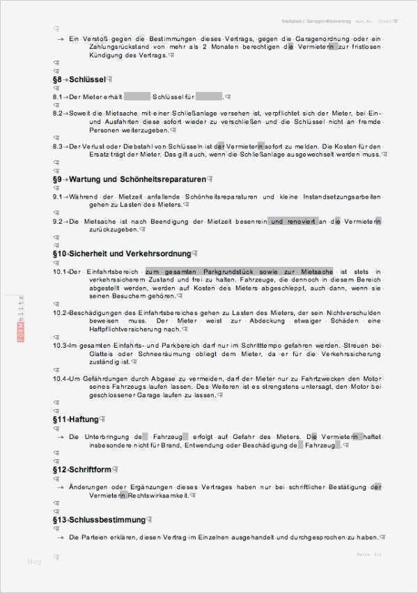 Mietvertrag Garage Vorlage Erstaunlich Mietvertrag Garage