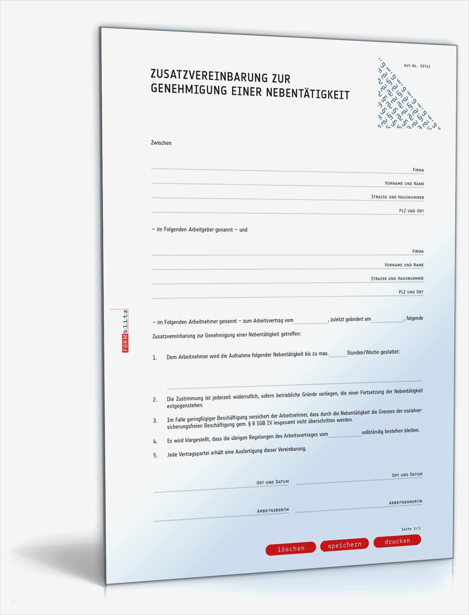 Mietvertrag Vorlage Zum Ausfüllen Luxus Zusatzvereinbarung Genehmigung Nebentätigkeit Muster