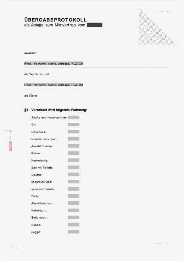 Mietvertrag Vorlage Zum Ausfüllen Schönste Übergabeprotokoll Wohnungsübergabe Muster Vorlage Zum
