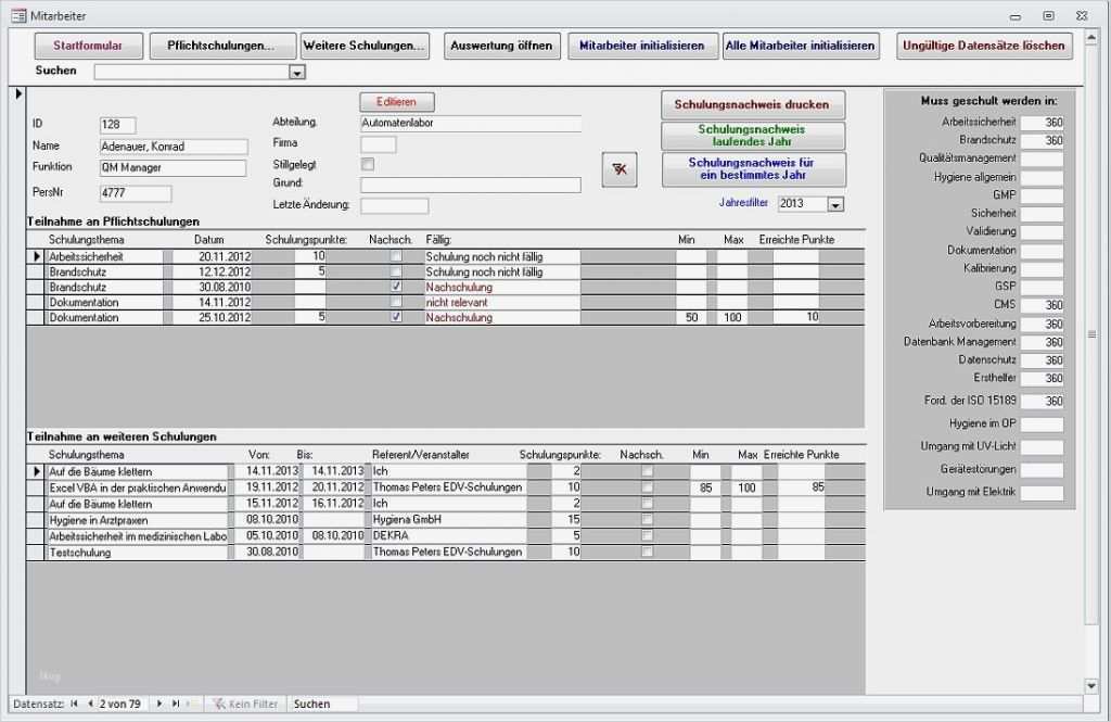 Mitarbeiter Datenbank Access Vorlage Luxus Programmierung Schulungsdatenbank
