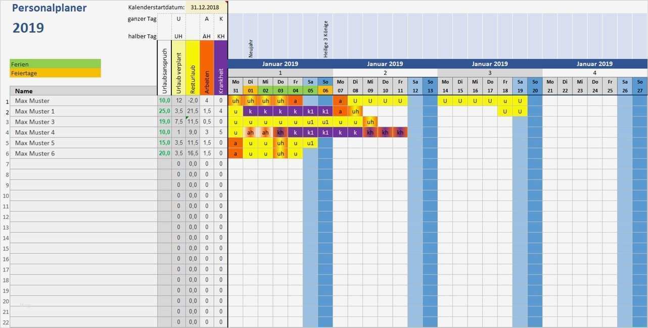 Mitarbeiterplanung Excel Vorlage Erstaunlich Excel Vorlage Personalplaner