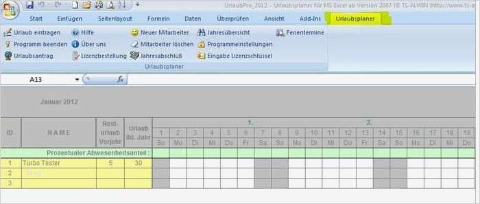 Mitarbeiterplanung Excel Vorlage Hübsch Excel Urlaubsplaner Pro Download