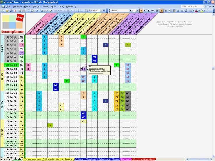 Mitarbeiterplanung Excel Vorlage Wunderbar Teamplaner 250 Download