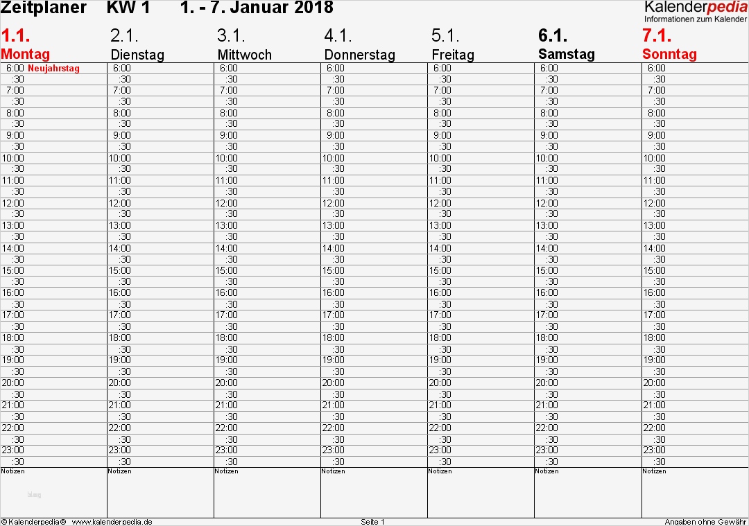 Wochenkalender 2018 als Word Vorlagen zum Ausdrucken