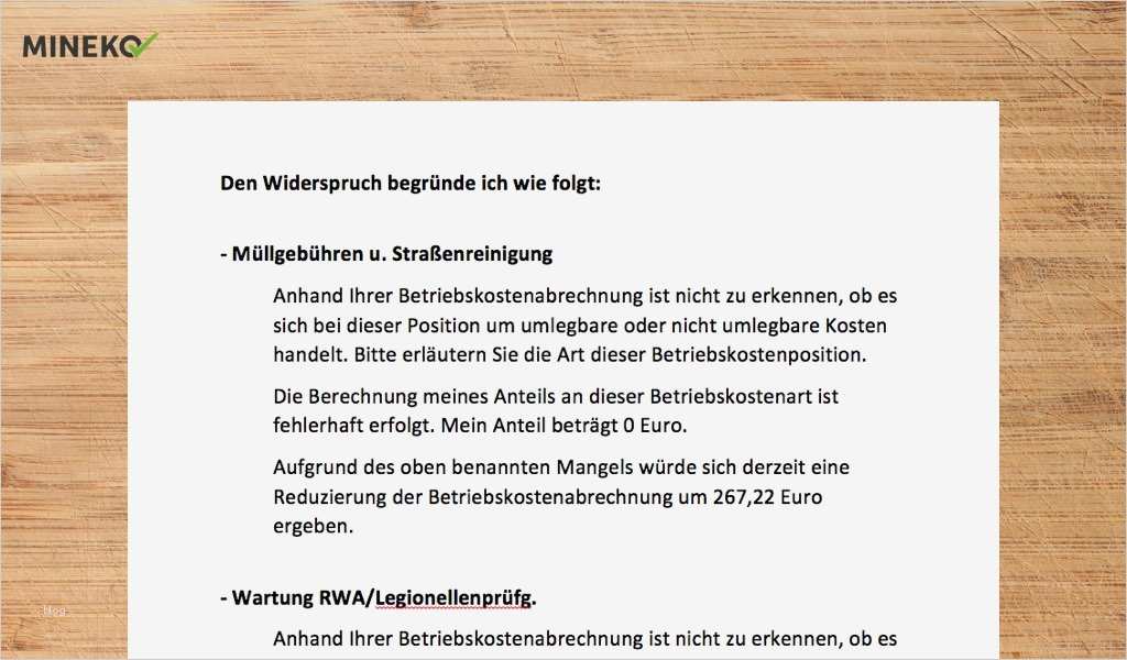 Nebenkostenabrechnung Mietwohnung Vorlage Neu Widerspruch Nebenkostenabrechnung Mustervorlage