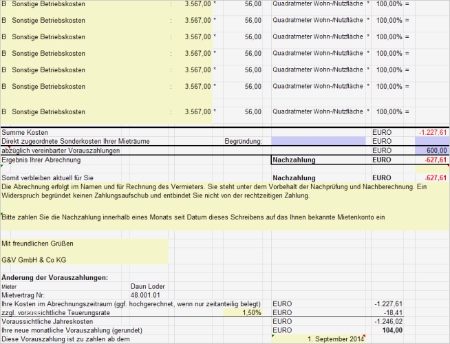 Nebenkostenabrechnung Mietwohnung Vorlage Schön Betriebskosten Abrechnung Mit Excel Download