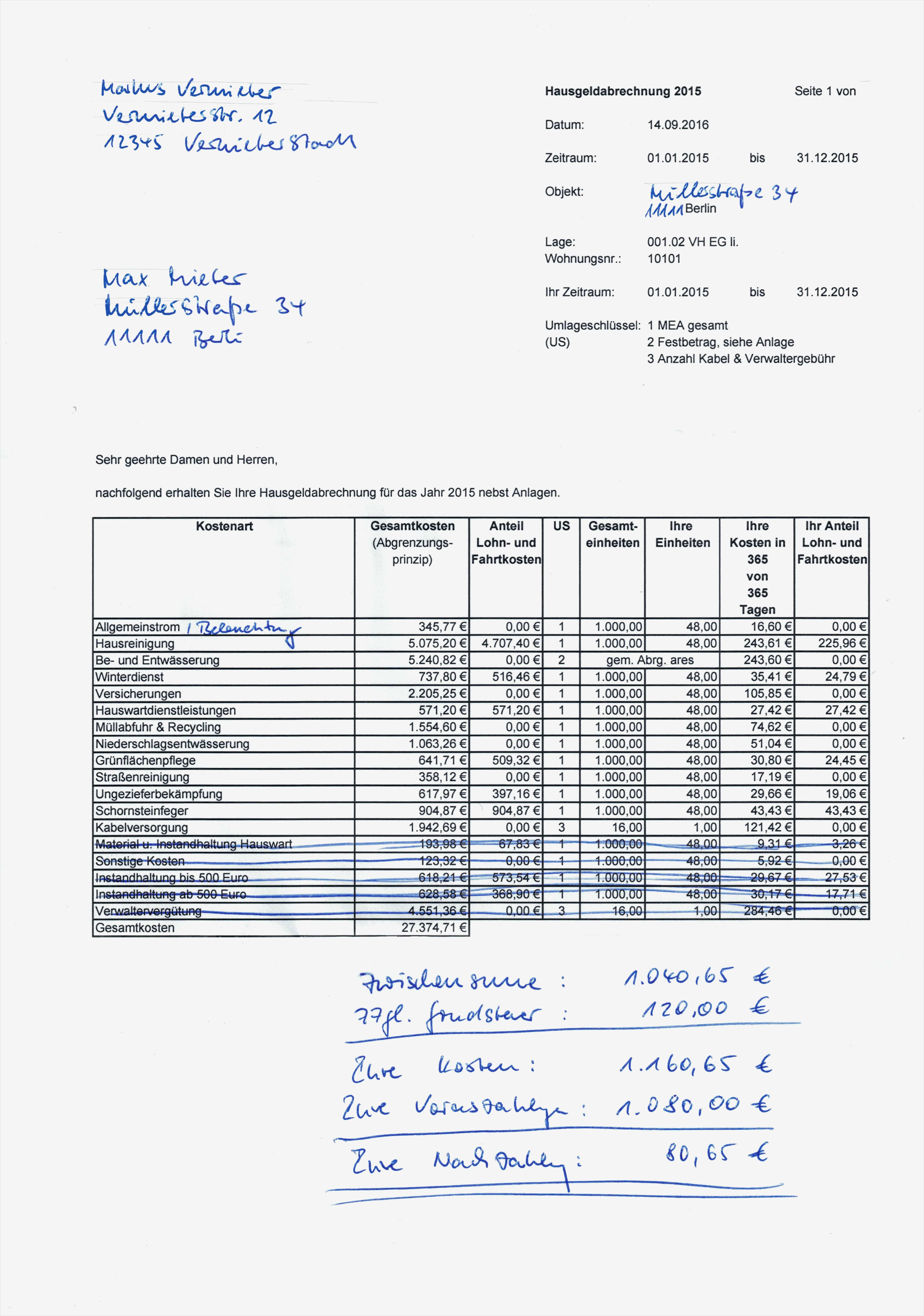 Nebenkostenabrechnung Vermieter Vorlage Angenehm Nebenkostenabrechnung Eigentumswohnung