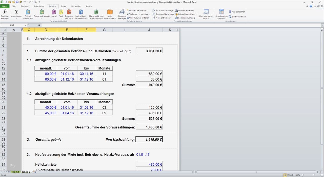 Nebenkostenabrechnung Vermieter Vorlage Schönste Muster Betriebskostenabrechnung Excel Vorlagen Shop