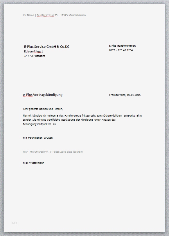 O2 Kündigung Vorlage Handy Wunderbar Handyvertrag Kündigungschreiben – Kostenlose Vorlagen