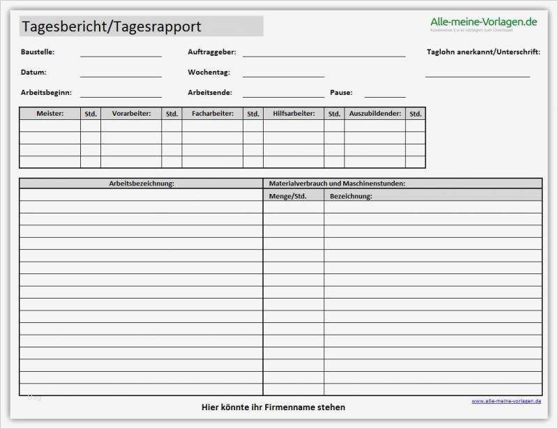 Openoffice Stundenzettel Vorlage Schön Tagesrapport &amp; Tagesbericht Vorlage Download