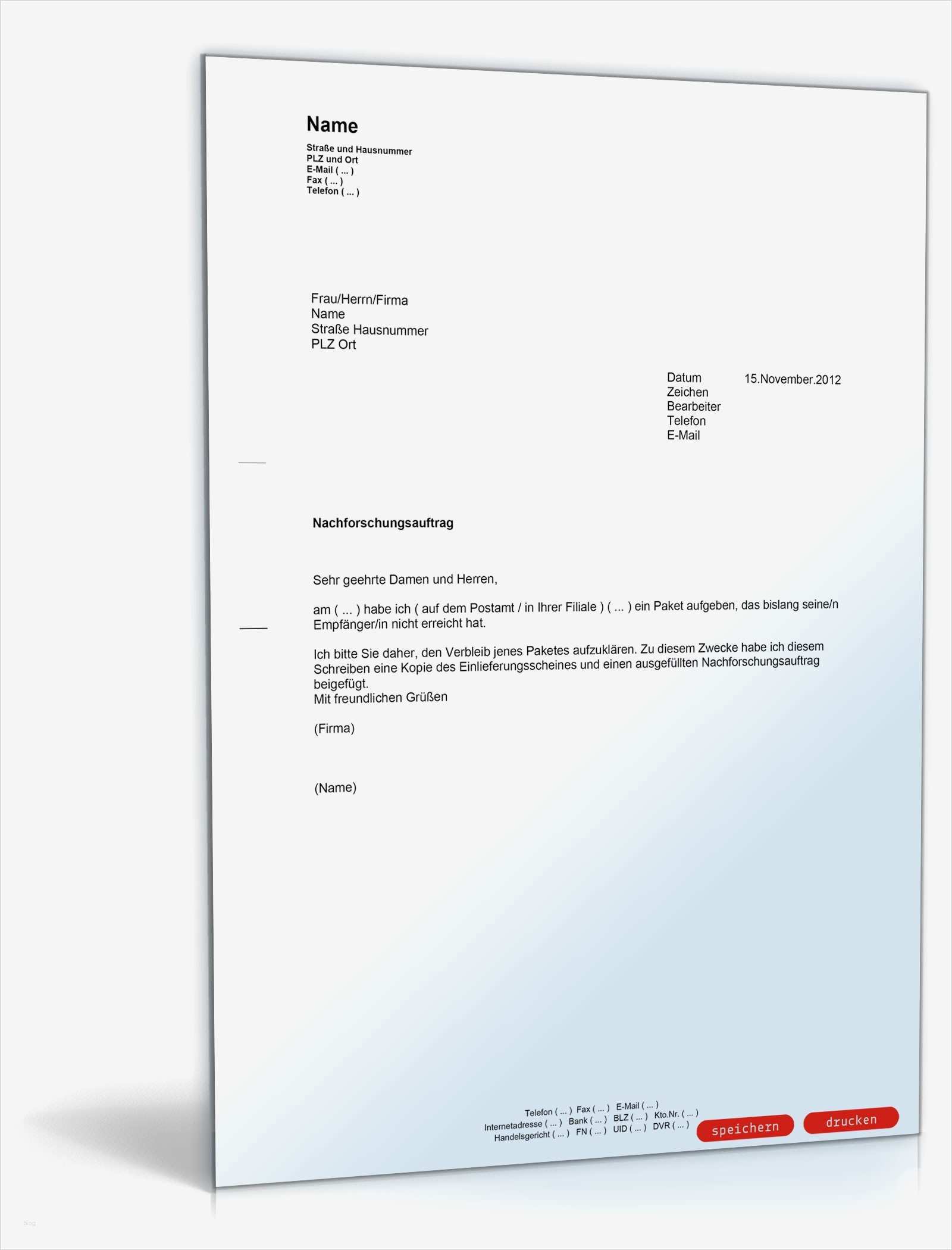Paket Adressaufkleber Vorlage Elegant Begleitschreiben Nachforschungsauftrag Paket Muster