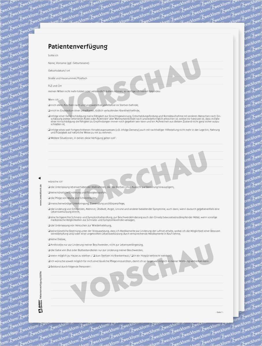 Patientenverfügung Vorlage Pdf Cool Muster Patientenverfügung Vom formular Experten I Zweckform