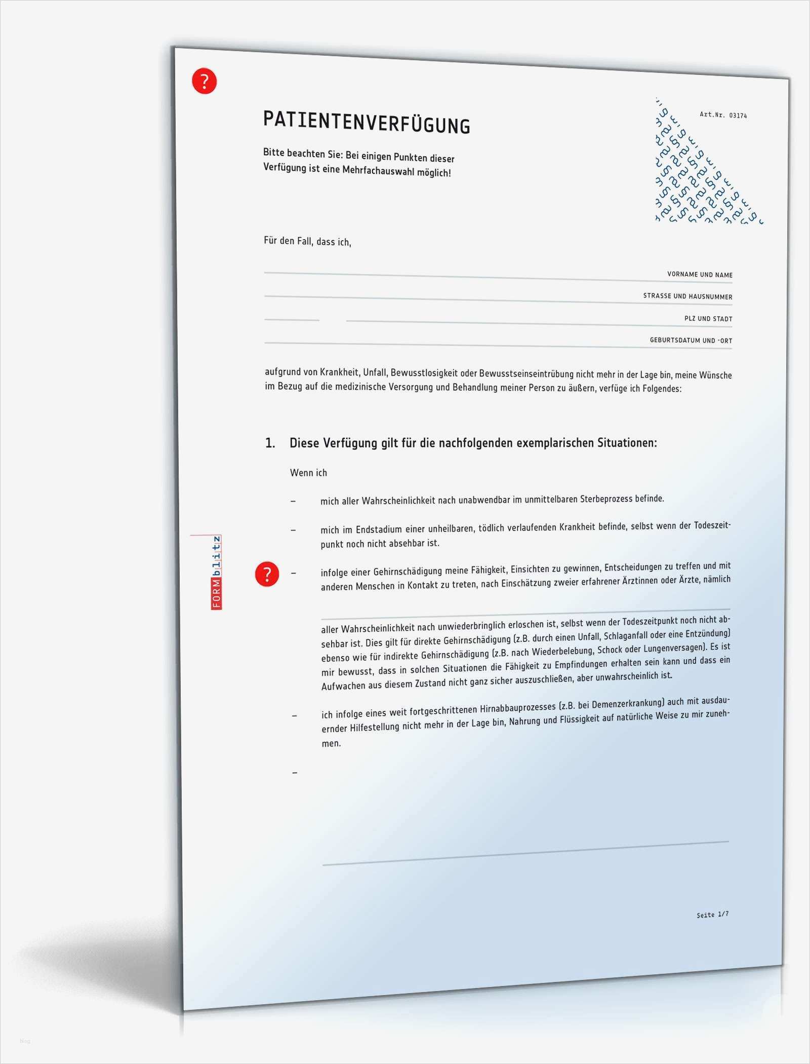 Patientenverfügung Vorlage Pdf Elegant Patientenverfügung Muster Vorlage Zum Download