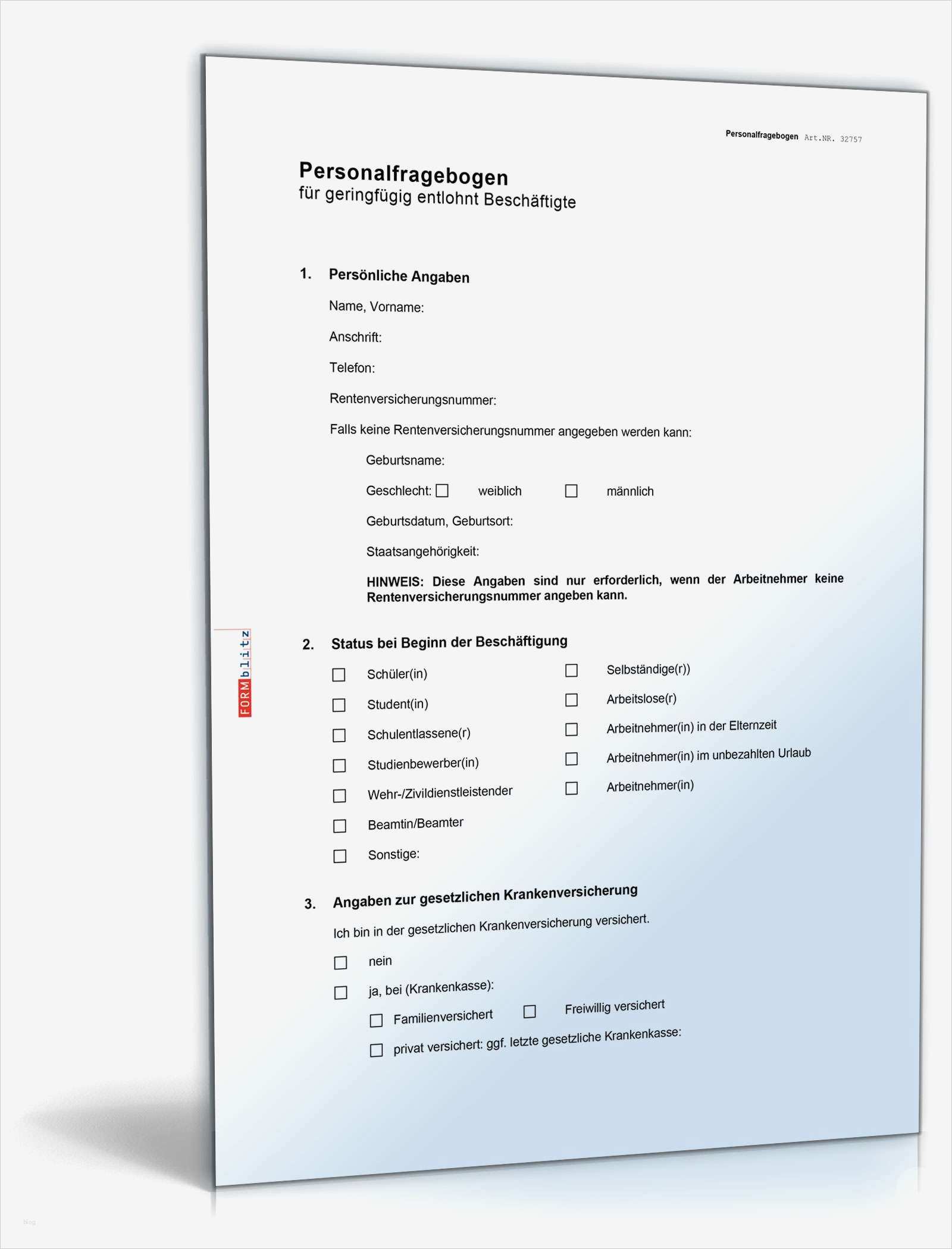 Personalfragebogen Pdf Vorlage Hübsch Personalfragebogen Minijob