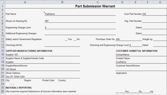 PPAP forms in Excel PPAP Templates