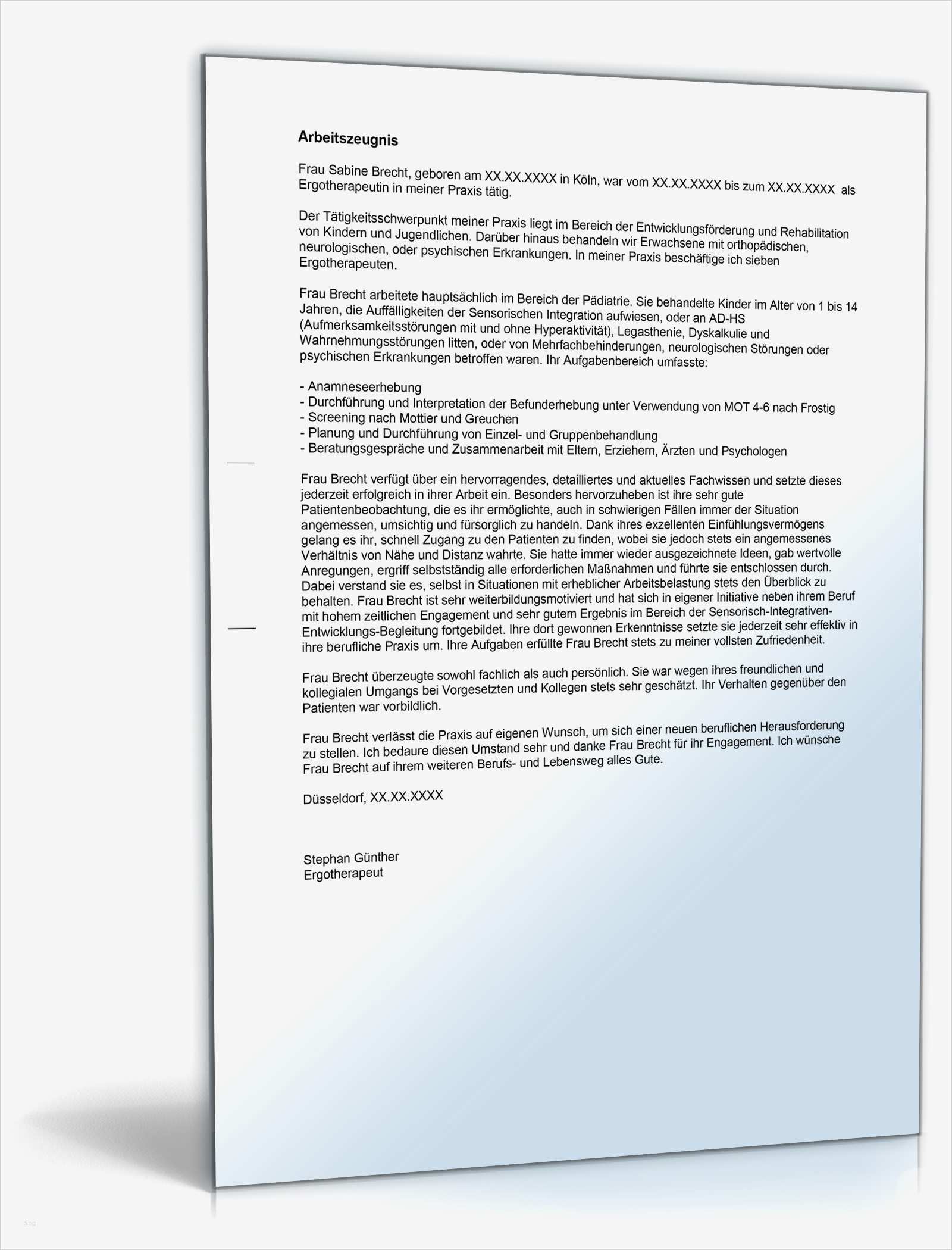 Praktikumsbericht Ergotherapie Vorlage Erstaunlich Arbeitszeugnis "sehr Gut" Ergotherapeut In