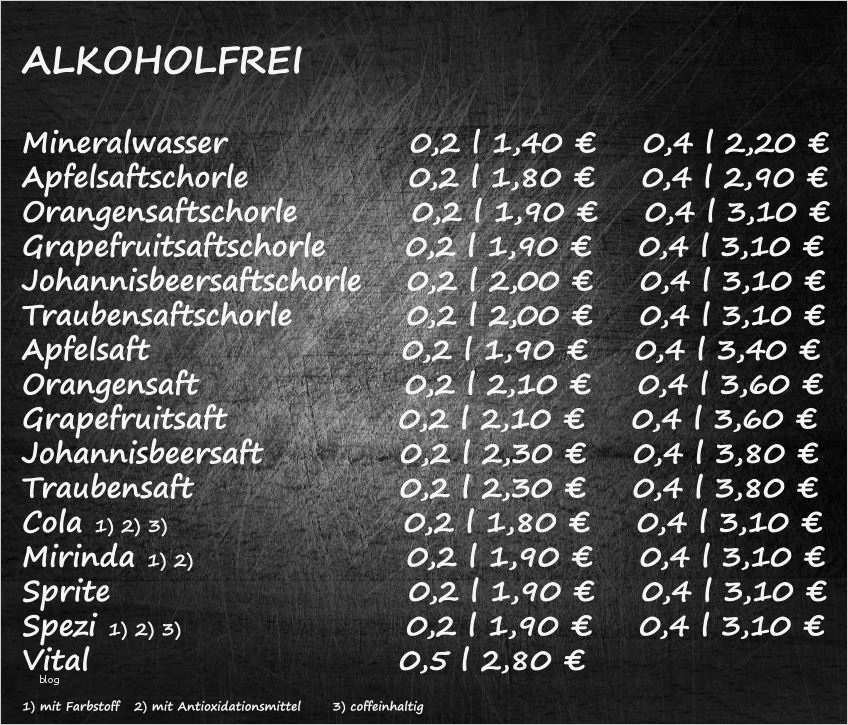 Preisliste Gastronomie Vorlage Wunderbar tolle Preisliste Getränke Galerie Das Beste