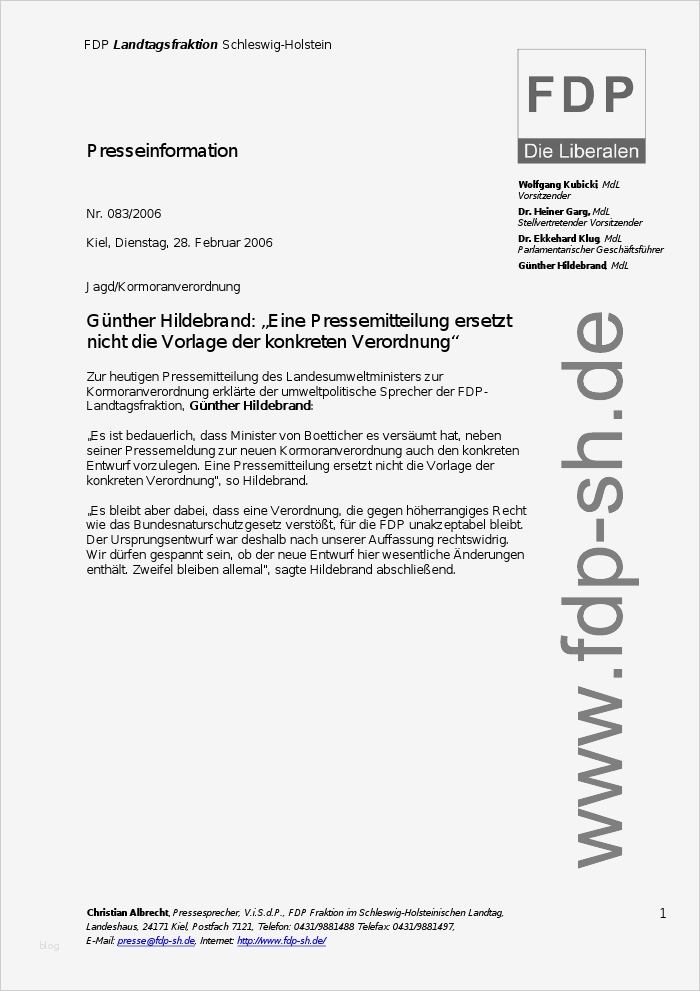 Pressemitteilung Verfassen Vorlage Neu Landtag Sh Günther Hildebrand &quot;eine Pressemitteilung