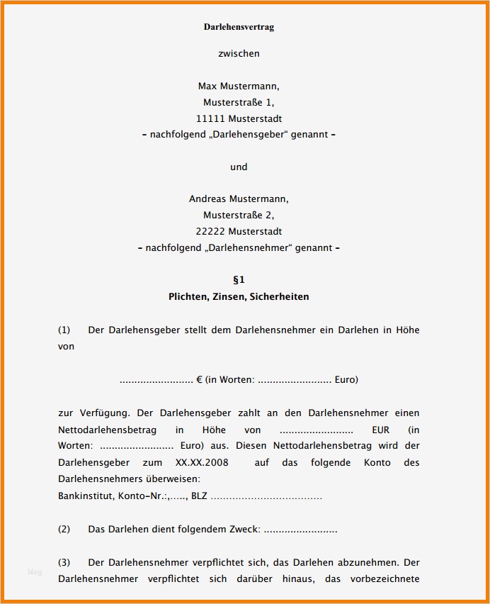 Privater Kreditvertrag Zinslos Vorlage Elegant 12 Darlehen Vertrag Muster