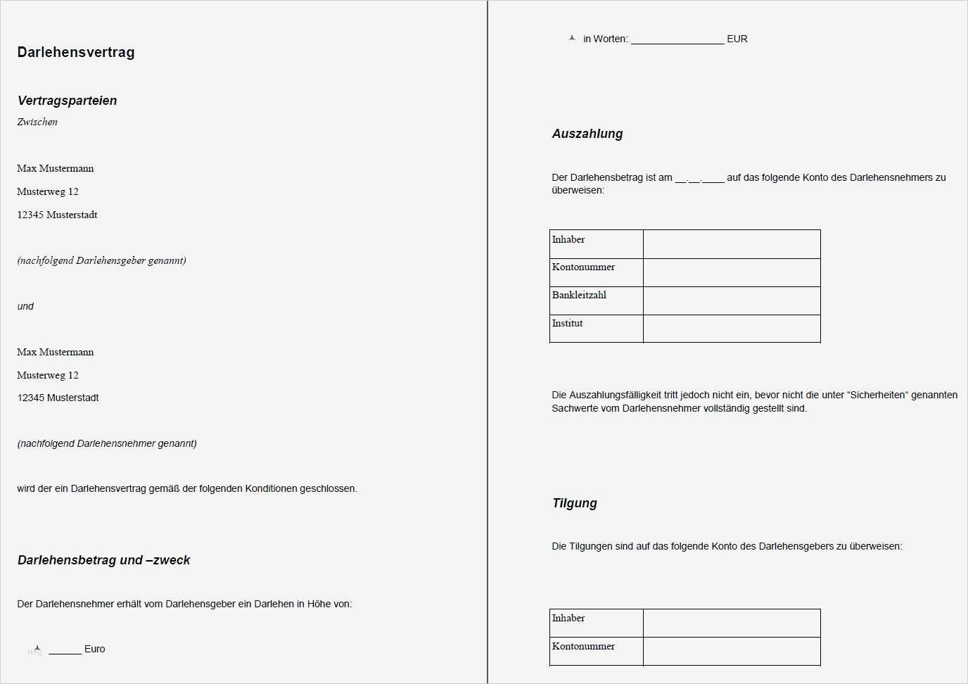 Privatkreditvertrag Vorlage Pdf Wunderbar Kreditvertrag Muster › Darlehensvertrag Muster