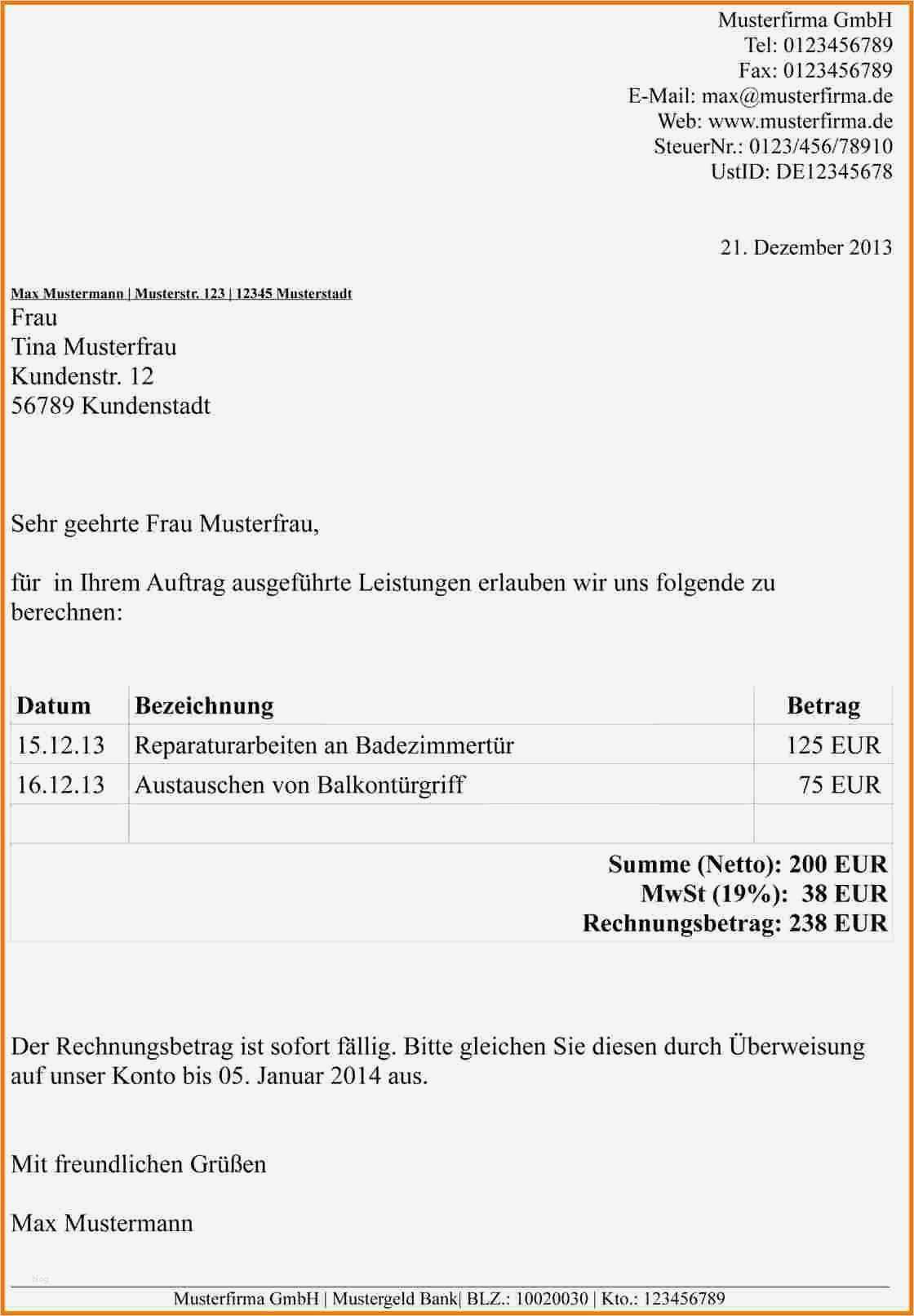 Privatrechnung Dienstleistung Vorlage Wunderbar 15 Fliesenleger Muster