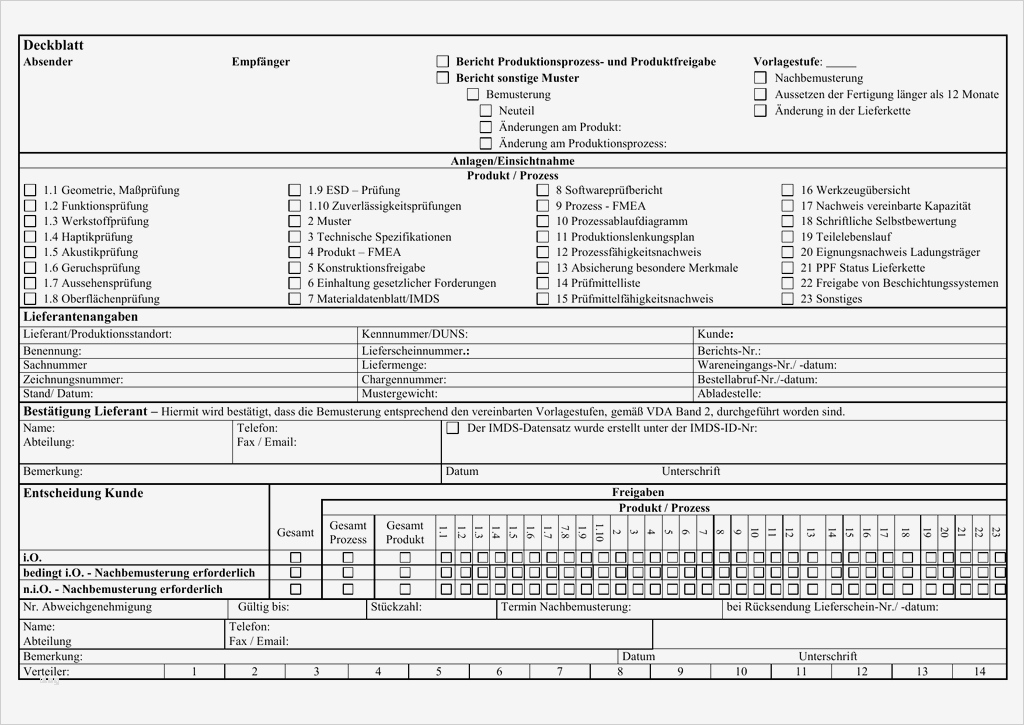Produktionslenkungsplan Vda Vorlage Wunderbar Deckblatt Erstbemusterungsprüfbericht Vda