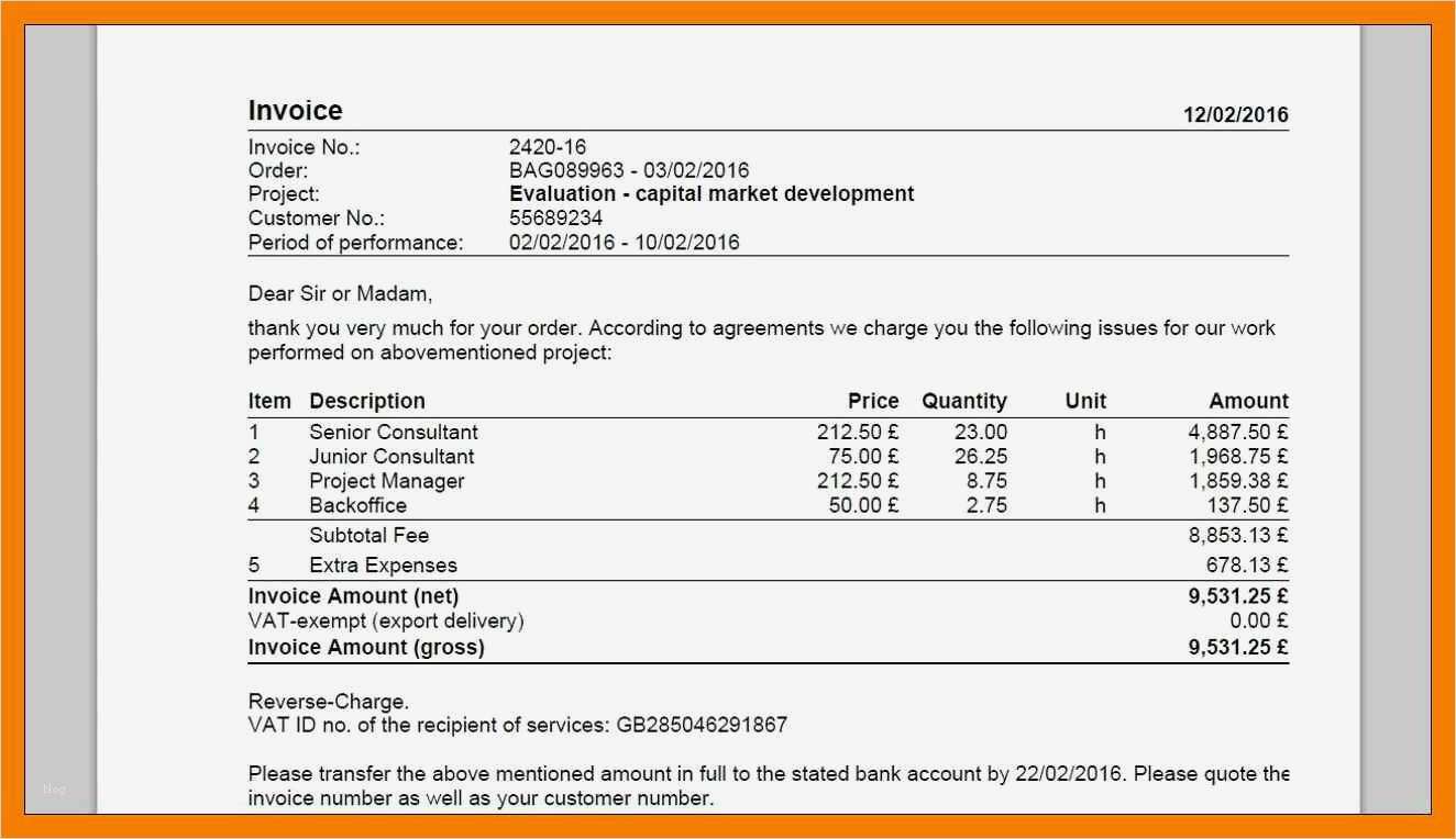 Projektabrechnung Vorlage Excel Gut 13 Rechnung Muster Englisch
