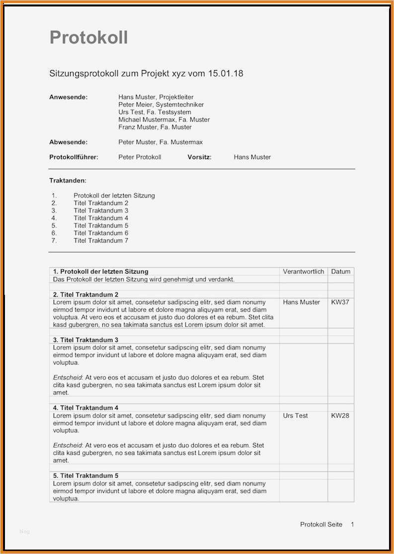 Protokoll Vorlage Word Download Süß atemberaubend Protokoll Protokollvorlage Fotos Entry