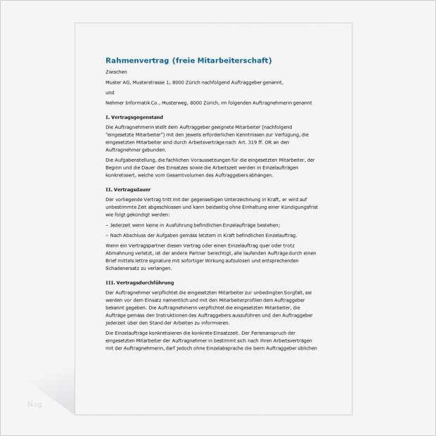 Rahmenvertrag Zeitarbeit Vorlage Angenehm Muster Rahmenvertrag Freier Mitarbeiter