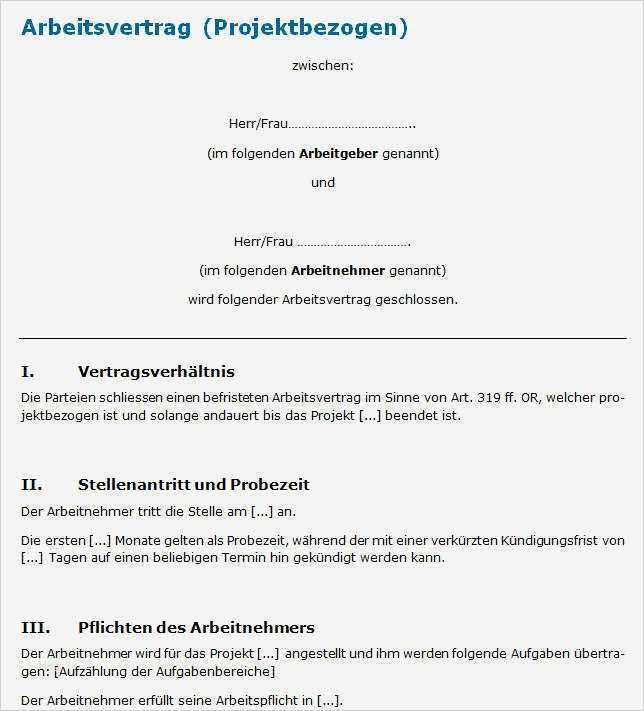 Rahmenvertrag Zeitarbeit Vorlage Schönste Muster Arbeitsvertrag Projektarbeit