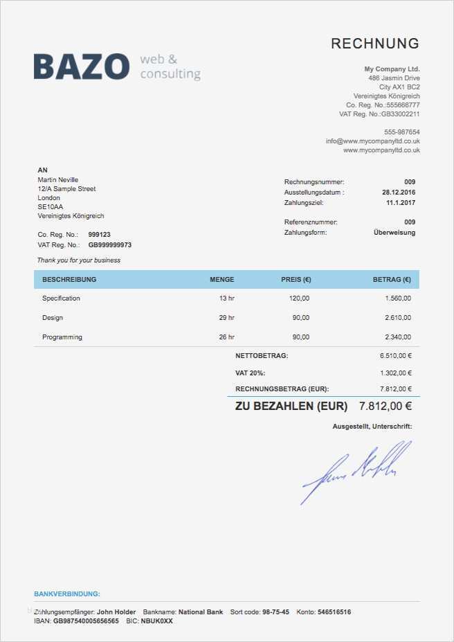 Rechnung Design Vorlagen Schön Rechnungsvorlage