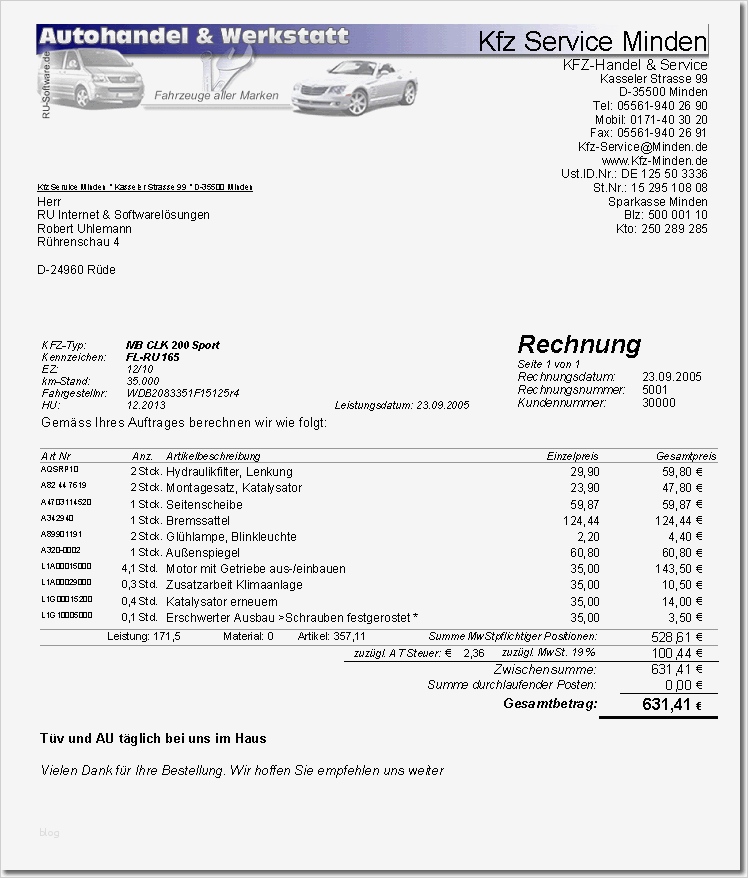 Rechnung Mit Mehrwertsteuer Vorlage Cool 8 Kfz Rechnung Muster