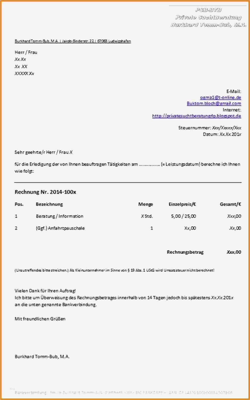 Rechnung Ohne Gewerbe Vorlage Fabelhaft Rechnung Muster Privat 35 tolle Einladungskarten