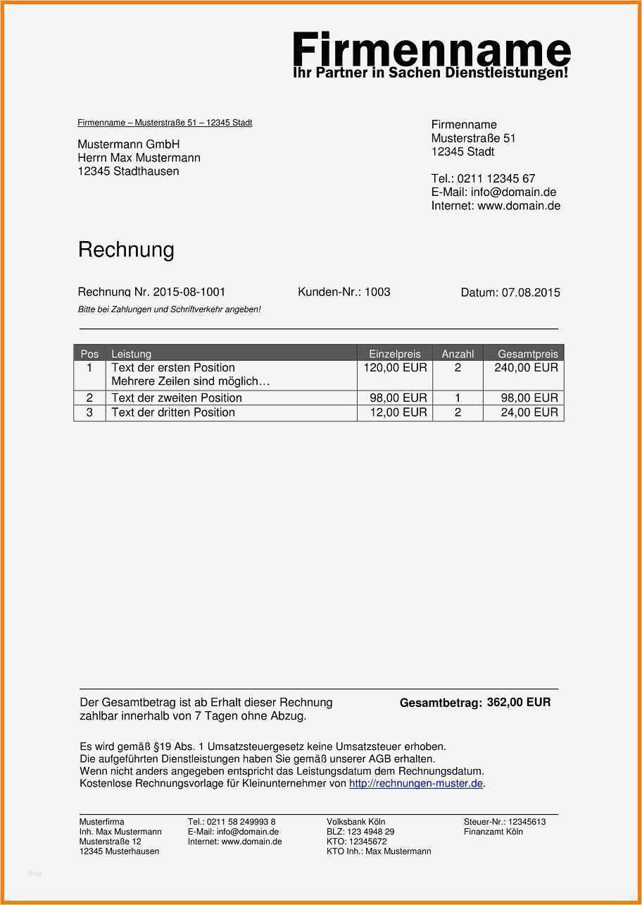 Rechnung Ohne Mehrwertsteuer Vorlage Schön 15 Rechnung Ohne