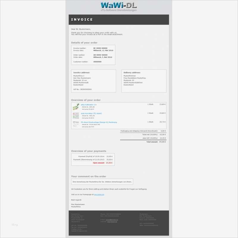 Rechnung Per Email Vorlage Erstaunlich Jtl Wawi Email Vorlagen HTML Englisch Design 01 Wawi