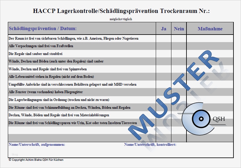 HACCP Checklisten für Küchen HACCP Excel Formular