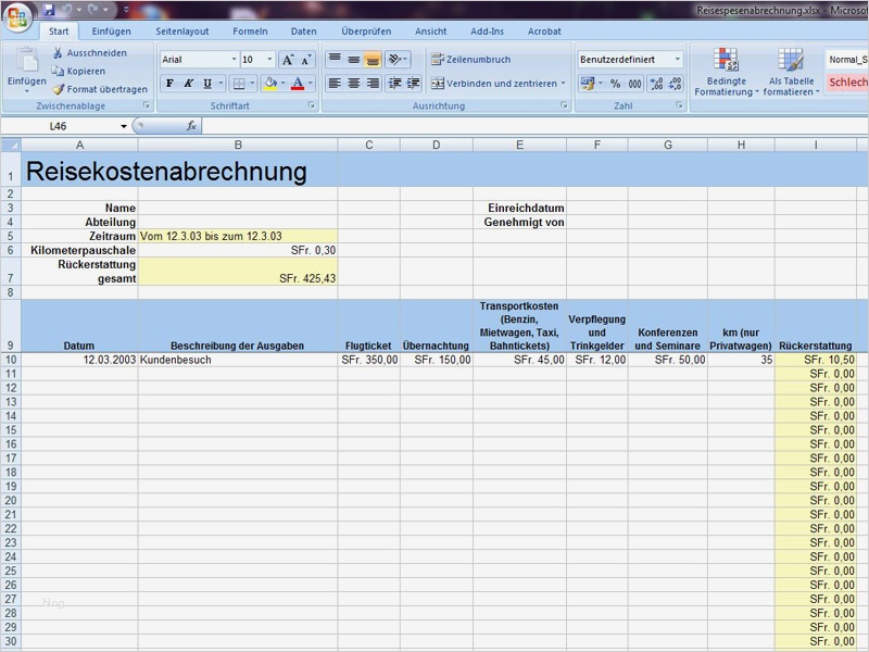 Reisekostenabrechnung Excel Vorlage Fabelhaft Reisen Und Spesen