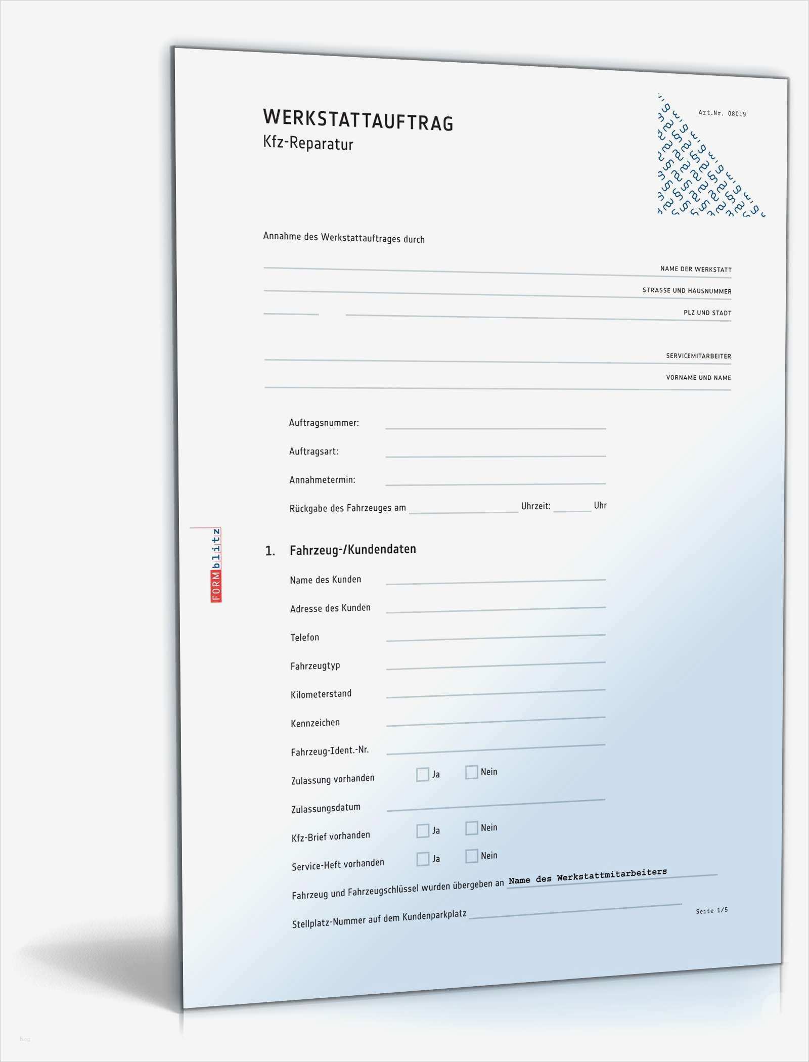 Reparatur Auftragsschein Vorlage Luxus Werkstattauftrag Kfz Reparatur