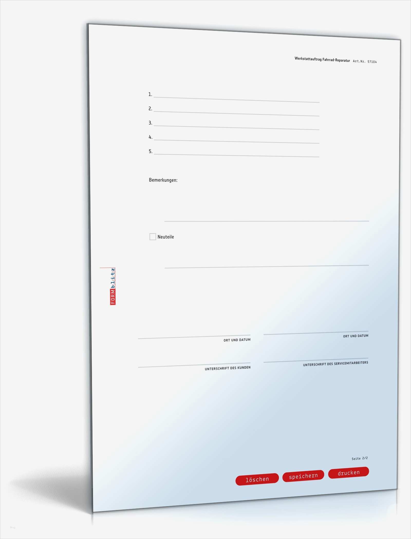 Reparatur Auftragsschein Vorlage Neu Werkstattauftrag Fahrrad Reparatur