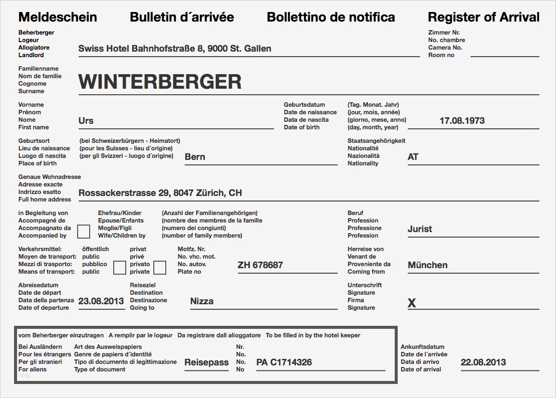 Reservierungsbestätigung Hotel Vorlage Süß Der Schweizer Meldeschein Online Erfassen Pdf Drucken