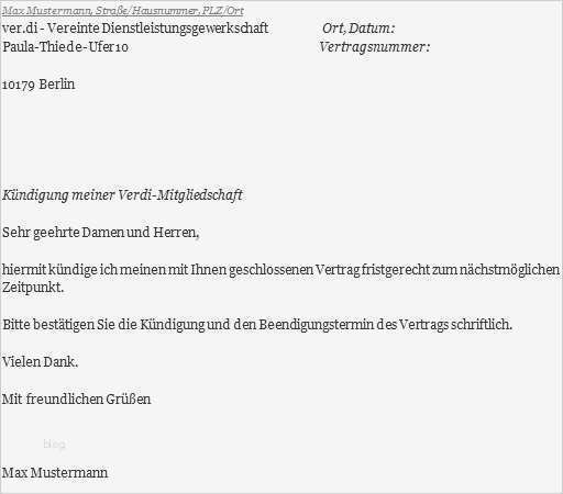 Richtig Kündigen Vorlage Süß Verdi Kündigungsschreiben Richtig Erstellen