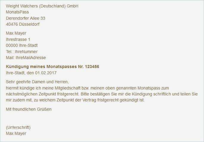 Riester Vertrag Kündigen Vorlage Schön Musterbrief & Tipps Zum Weight Watchers Kündigen