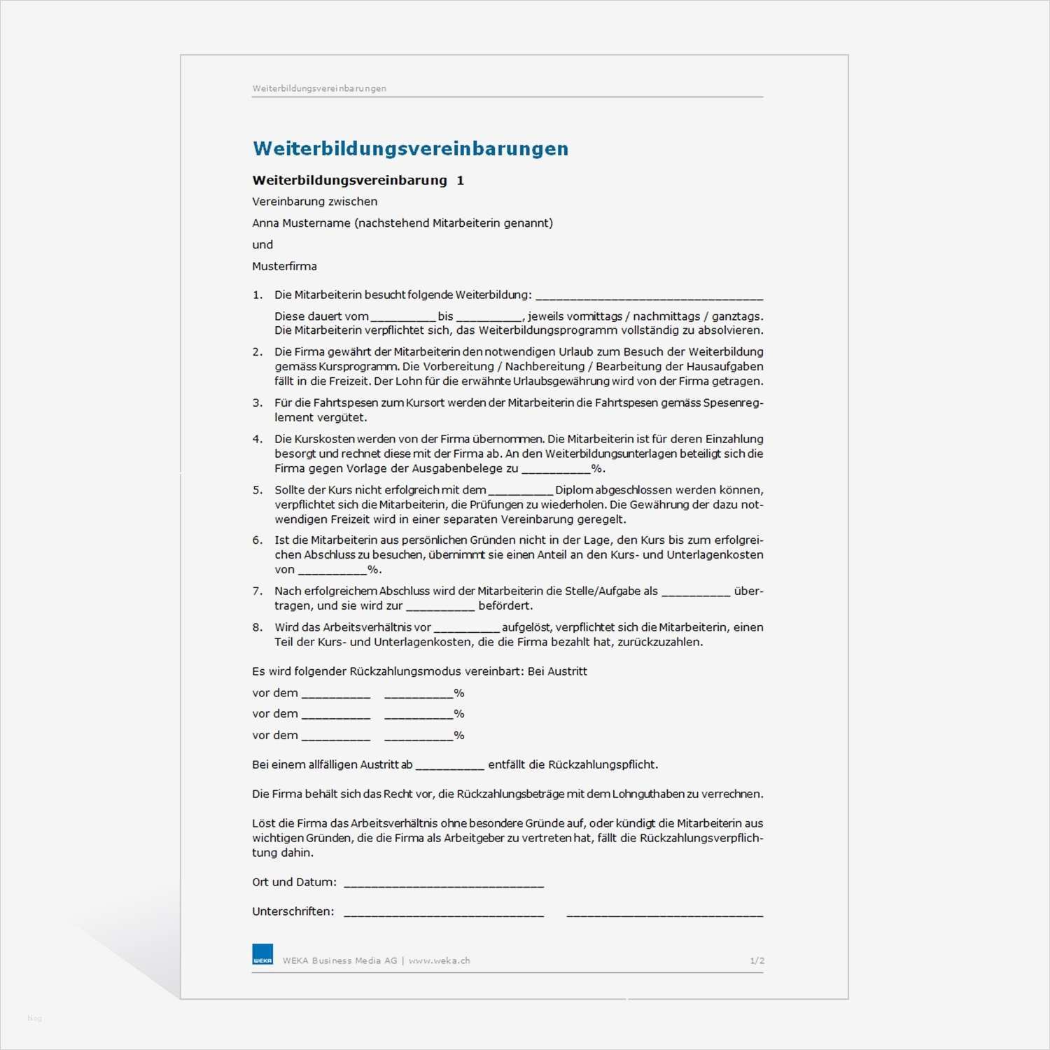 Schriftliche Abmahnung Vorlage Genial Muster Weiterbildungsvereinbarung