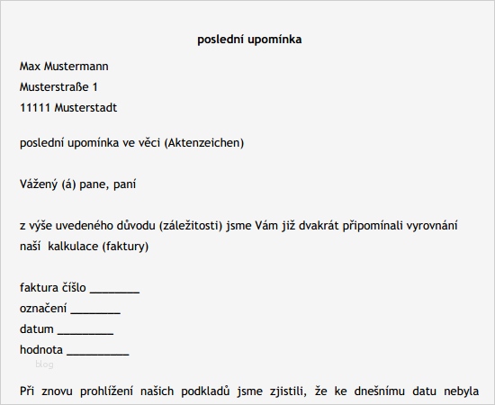 Schriftliche Abmahnung Vorlage Neu Letzte Mahnung Tschechisch Vorlage Zum Download
